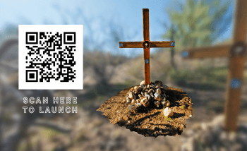 flyer and QR code for Hostile Terrain virtual reality experience