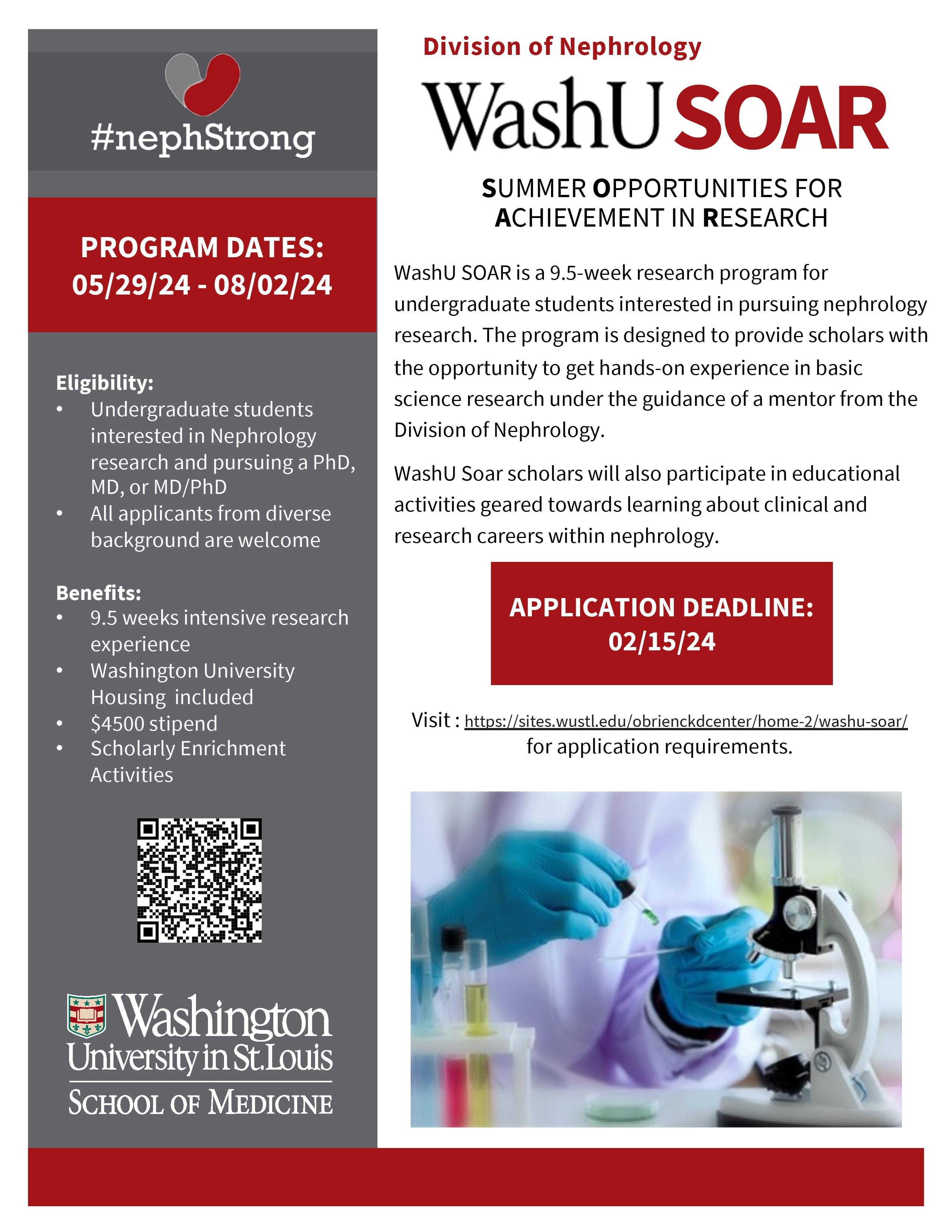 Inaugural WashU Nephrology Summer Intern Research “SOAR” Program Accepting Applications